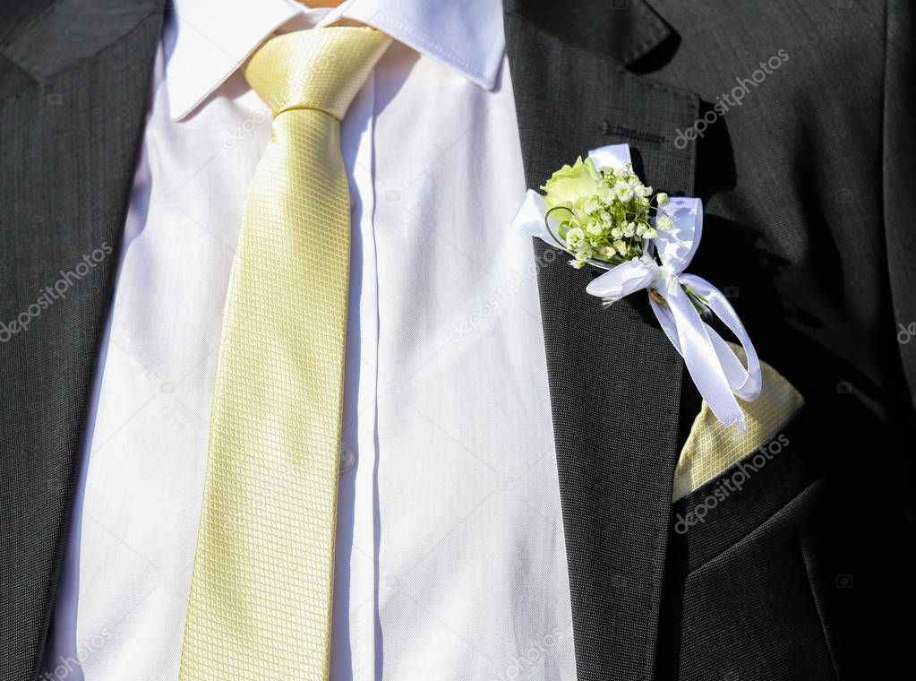 Wedding day, wedding decoration, flower decoration for the groom