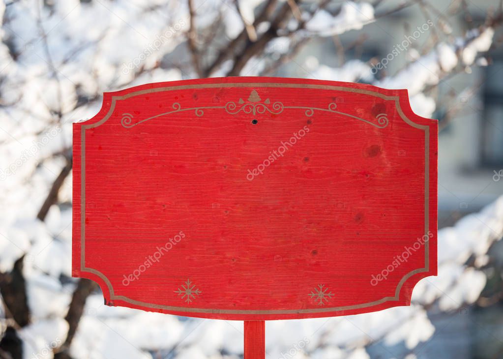 Red holiday Christmas wooden sign mockup empty placeholder entra