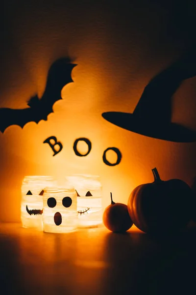 Halloween decoration with orange backlit — Stock Photo, Image