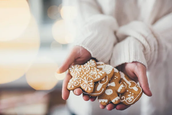 Woman Hands Holding Christmas Cookies — Stock Photo, Image