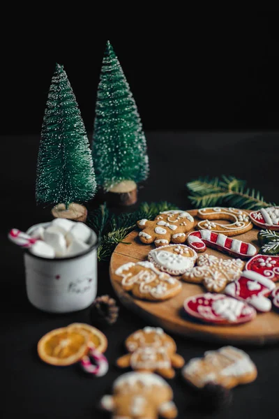 Christmas Cookies Wooden Table Cup Hot Chocolate — Stock Photo, Image