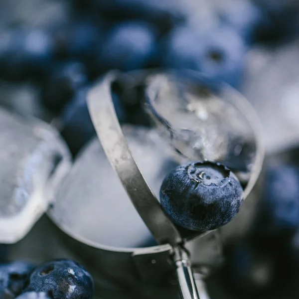 Detail Čerstvé Borůvky Kostkami Ledu — Stock fotografie