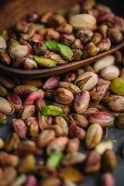 Deniz kabuklu lezzetli fıstıklar, yakın plan.