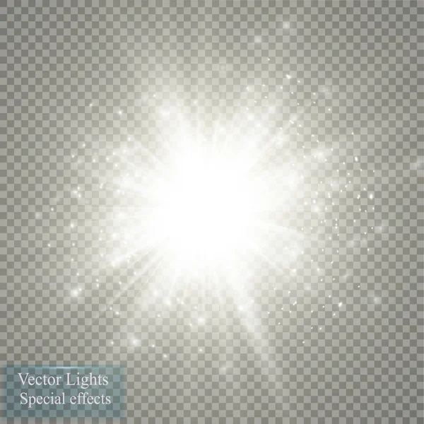 Efecto de luz brillante. Estallido con destellos sobre fondo transparente. Ilustración vectorial . — Archivo Imágenes Vectoriales
