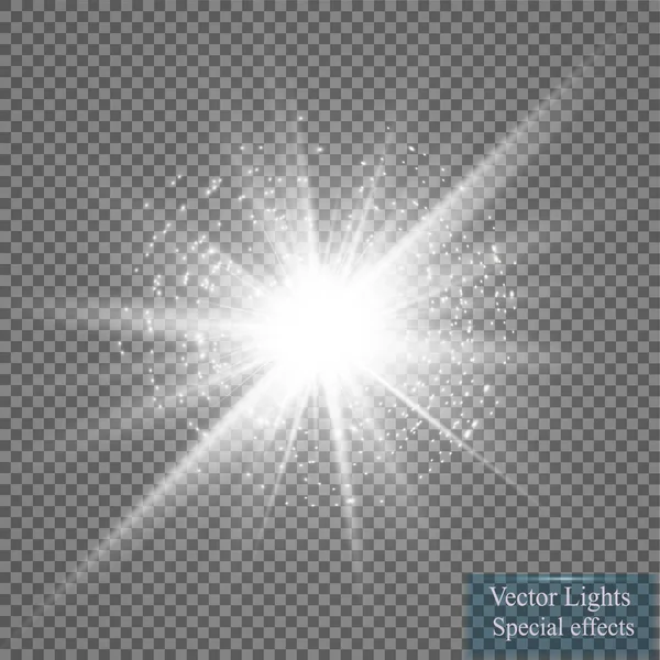 Λάμψη φωτός. Starburst με λάμψη σε διαφανές φόντο. Εικονογράφηση διανύσματος. — Διανυσματικό Αρχείο