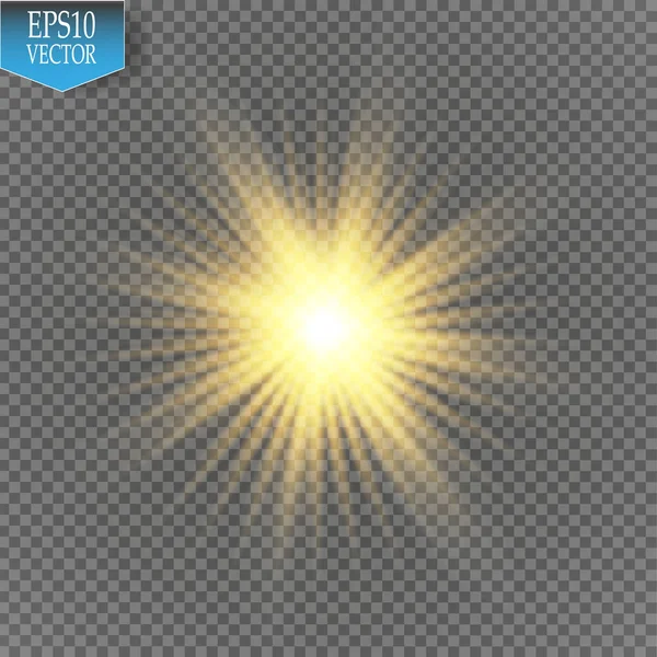 Effetto luce. Starburst con scintille su sfondo trasparente. Illustrazione vettoriale . — Vettoriale Stock