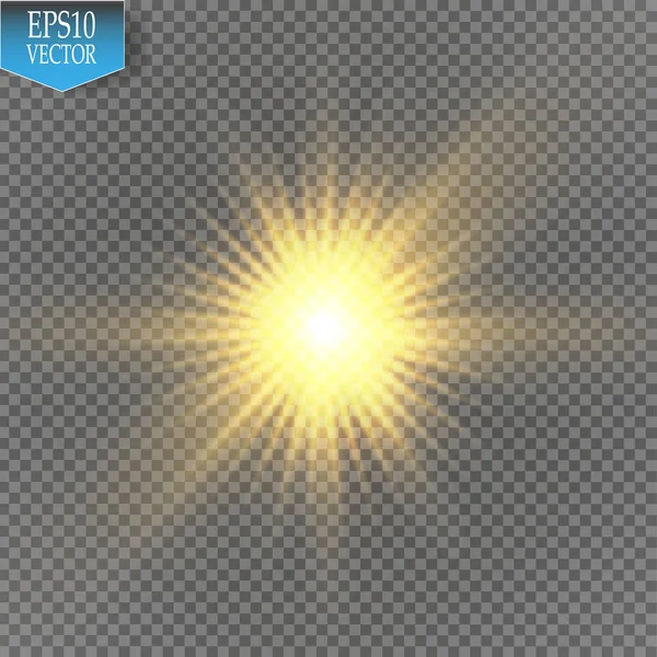 Parlak ışık efekti. Şeffaf arkaplanda parıldayan yıldız patlaması. Vektör illüstrasyonu.