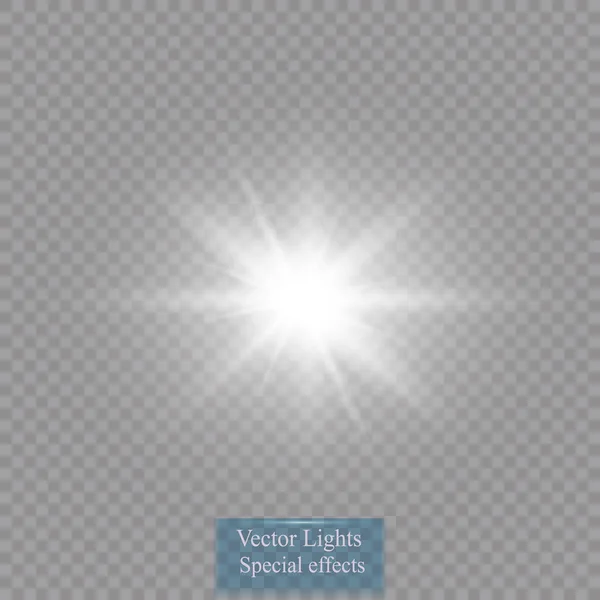 Efecto de luz brillante. Estallido con destellos sobre fondo transparente. Ilustración vectorial . — Vector de stock
