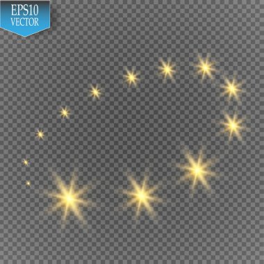 Vektör parlayan yıldızlar, ışıklar ve parıltılar. Şeffaf efektler