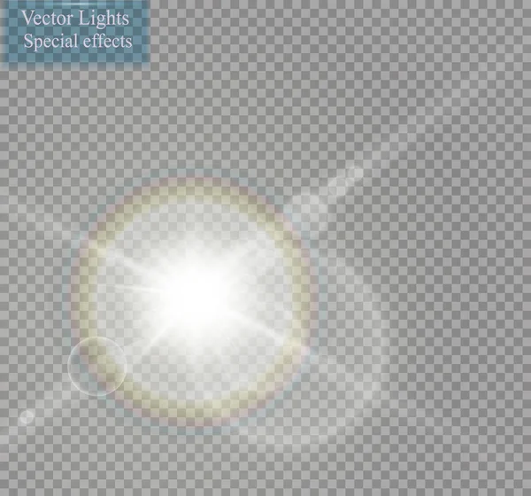 Vector transparent sunlight special lens flare light effect. Sun flash with rays and spotlight