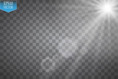 Vektör projektör. Sahne. Effects.Vector saydam güneş ışığı özel lens flare ışık efekti hafif. Güneş ışınları ile flash ve spot