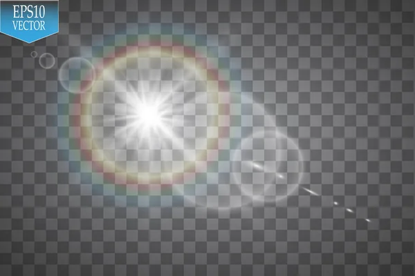 Vector transparent sunlight special lens flare light effect. Sun flash with rays and spotlight