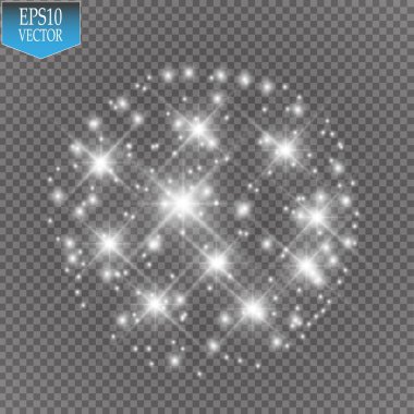 Işık şeffaf arka plan yok. Vektör beyaz glitter dalga soyut çizim. Beyaz yıldız tozu trail parlak parçacık izole.