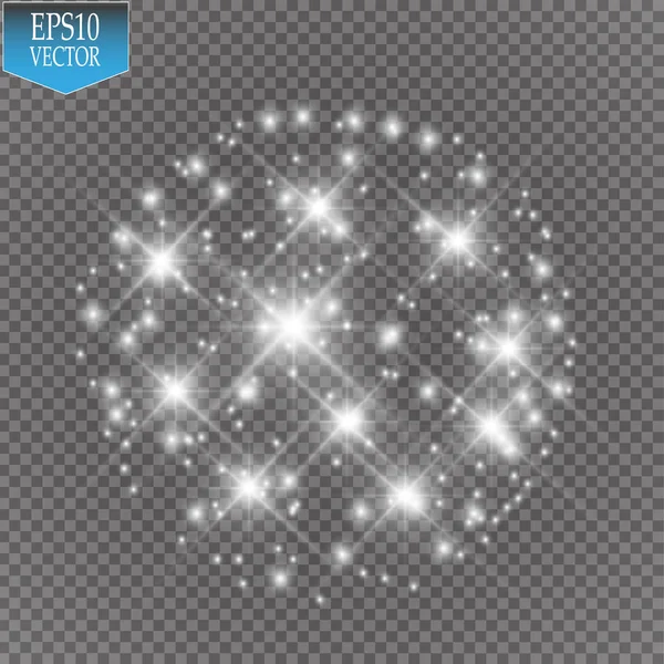 Işık şeffaf arka plan yok. Vektör beyaz glitter dalga soyut çizim. Beyaz yıldız tozu trail parlak parçacık izole.