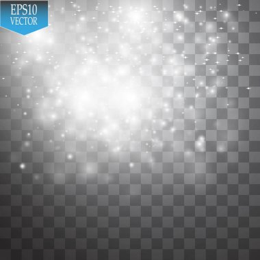 Parlama ışık efekti. Işıltılı toz bulutu. Vektör çizim. Noel