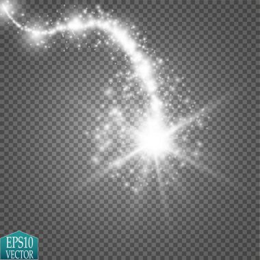 Büyük toz ile parlak bir kuyruklu yıldız. Kayan yıldızı. Parlama ışık efekti.