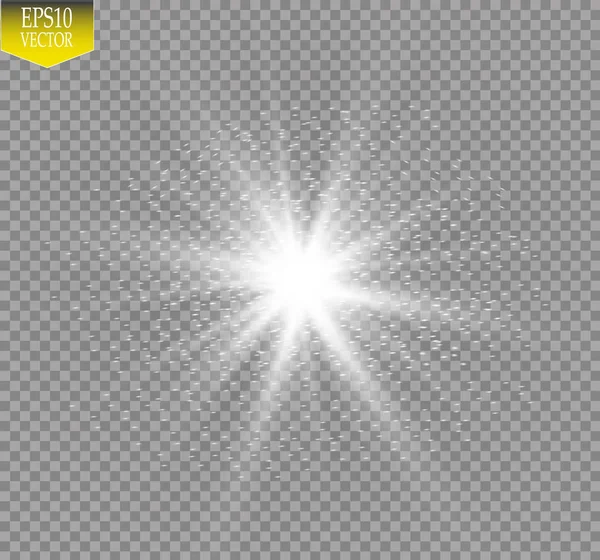 Effetto luce. Starburst con scintille su sfondo trasparente. Illustrazione vettoriale . — Vettoriale Stock