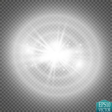 Işık şeffaf arka plan yok. Vektör beyaz glitter dalga soyut çizim. Beyaz yıldız tozu trail parlak parçacık izole.