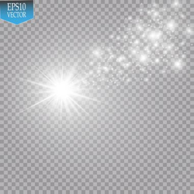 Büyük toz ile parlak bir kuyruklu yıldız. Kayan yıldızı. Parlama ışık efekti.