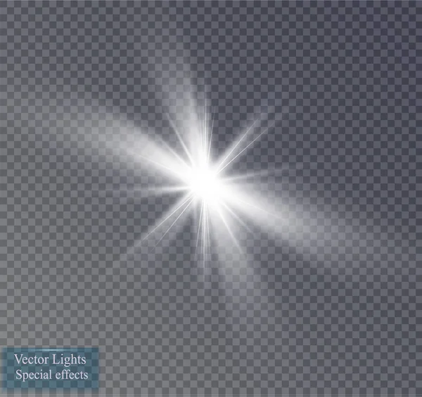 Efeito de luz brilhante. Starburst com brilhos em fundo transparente. Ilustração vetorial . — Vetor de Stock