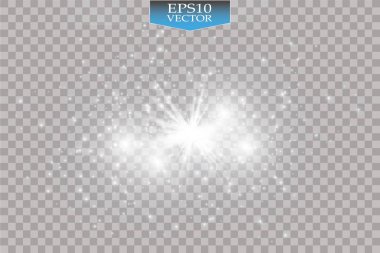 Işık şeffaf arka plan yok. Vektör beyaz glitter dalga soyut çizim. Beyaz yıldız tozu trail parlak parçacık izole.