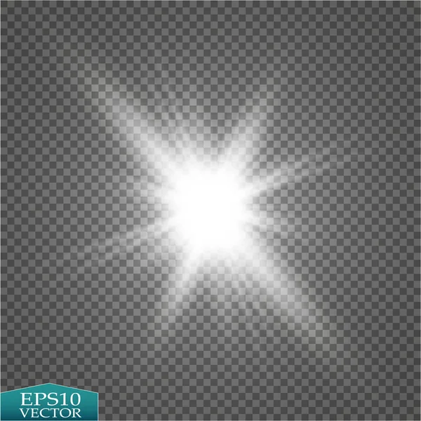 Effetto luce. Starburst con scintille su sfondo trasparente. Illustrazione vettoriale . — Vettoriale Stock