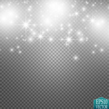 Vektör beyaz glitter dalga çizim. Beyaz yıldız tozu trail köpüklü parçacıkları üzerinde şeffaf arka plan izole.