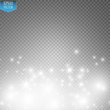 Işık şeffaf arka plan yok. Vektör beyaz glitter dalga soyut çizim. Beyaz yıldız tozu trail parlak parçacık izole.