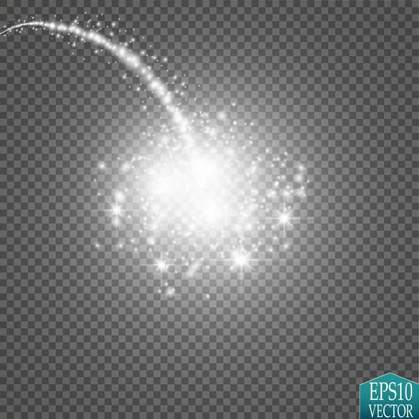 Büyük toz ile parlak bir kuyruklu yıldız. Kayan yıldızı. Parlama ışık efekti.