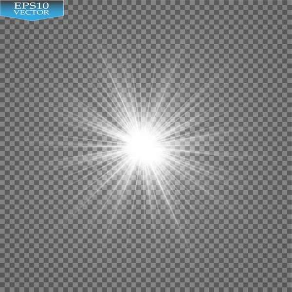 Parlak ışık efekti. Şeffaf arkaplanda parıldayan yıldız patlaması. Vektör illüstrasyonu.