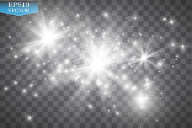 Vektör beyaz glitter dalga çizim. Beyaz yıldız tozu trail köpüklü parçacıkları üzerinde şeffaf arka plan izole.