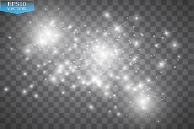 Parlama ışık efekti. Işıltılı toz bulutu. Vektör çizim. Noel