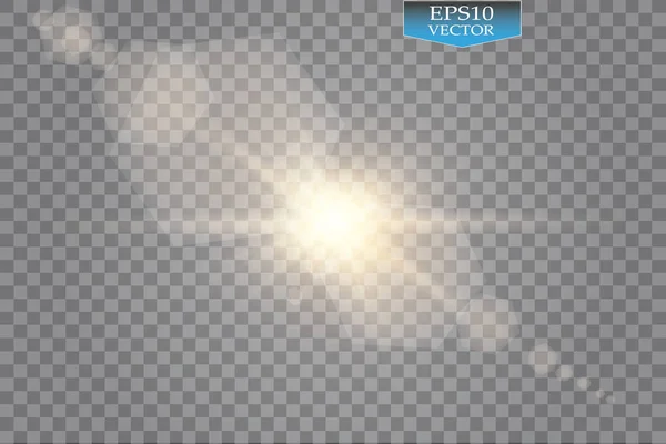 Vector transparant zonlicht speciale lens flare licht effect. Zonneschijn met stralen en schijnwerpers — Stockvector