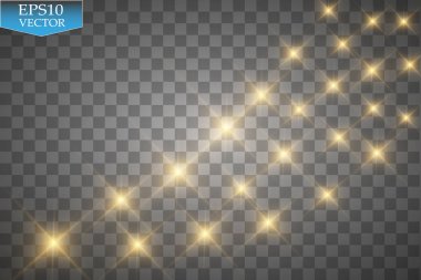 Vektör altın glitter dalga çizim. Altın yıldız toz iz köpüklü parçacıkları üzerinde şeffaf arka plan izole.