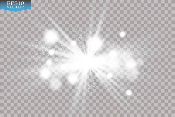 Vektor weiße Glitzerwelle Illustration. weiße Sternenstaubspur funkelnde Partikel isoliert auf transparentem Hintergrund. — Stockvektor
