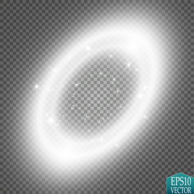 Vektör ışık halkası. Yuvarlak parlak çerçeve ile toz iz parçacıkları üzerinde şeffaf arka plan izole ışıklar.