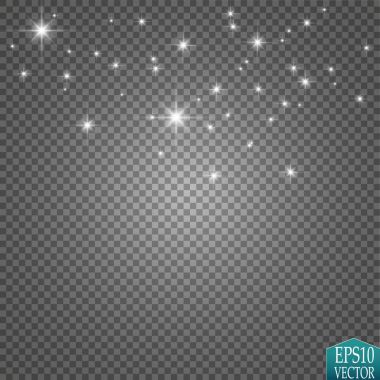 Vektör beyaz glitter dalga çizim. Beyaz yıldız tozu trail köpüklü parçacıkları üzerinde şeffaf arka plan izole.