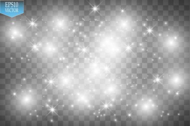 Vektör beyaz glitter dalga çizim. Beyaz yıldız tozu trail köpüklü parçacıkları üzerinde şeffaf arka plan izole.
