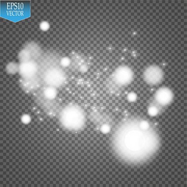 Soyut beyaz bokeh etkisi patlama ile modern tasarım kıvılcım. Parlayan yıldız patlaması veya havai fişek ışığı efekti. Sparkles ışık vektör şeffaf arka plan. Noel kavramı.