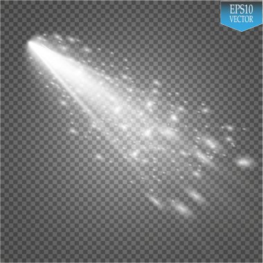 Büyük toz ve gaz yollar izole ile parlak bir kuyruklu yıldız. Vektör çizim.