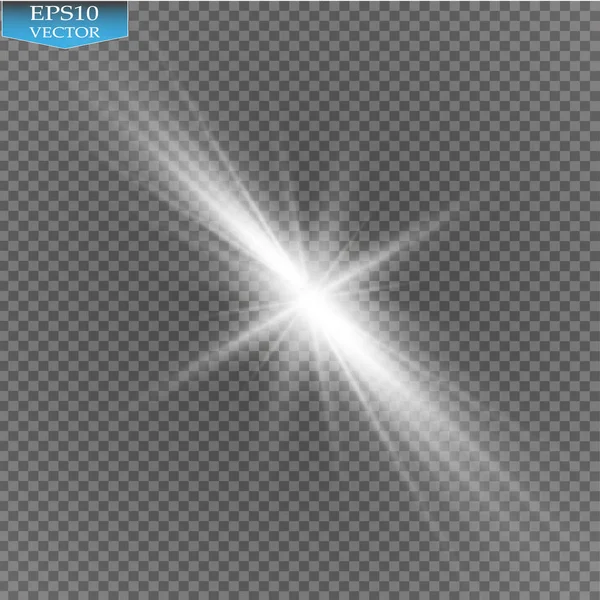 Parlak ışık efekti. Şeffaf arkaplanda parıldayan yıldız patlaması. Vektör illüstrasyonu.