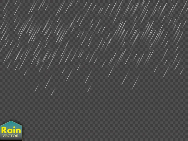 Regen transparente Vorlage Hintergrund. Fallendes Wasser lässt die Textur sinken. Naturregen auf kariertem Hintergrund. — Stockvektor