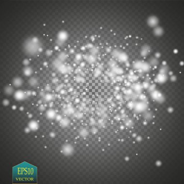 Parlama ışık efekti. Işıltılı toz bulutu. Vektör çizim. Noel