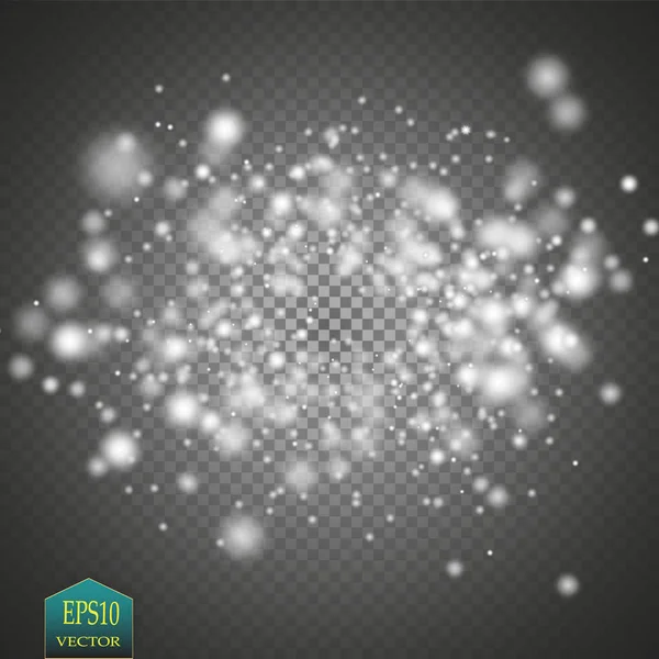 Parlama ışık efekti. Işıltılı toz bulutu. Vektör çizim. Noel