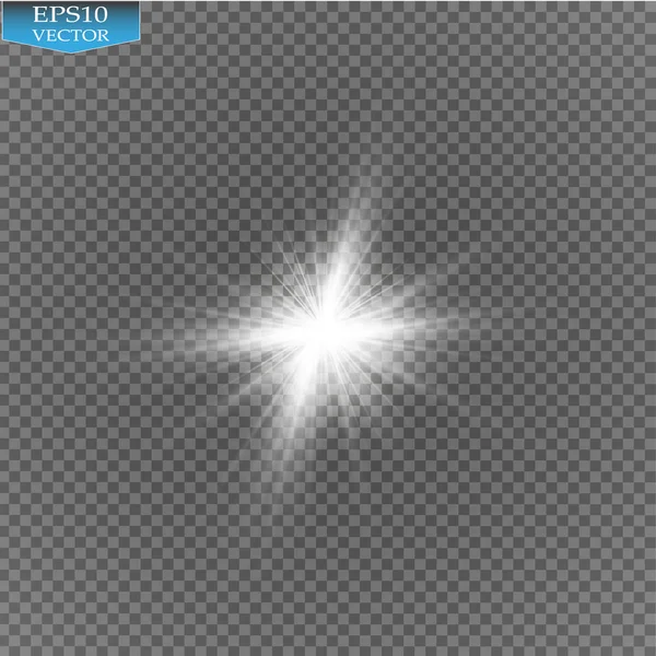 Parlak ışık efekti. Şeffaf arkaplanda parıldayan yıldız patlaması. Vektör illüstrasyonu.