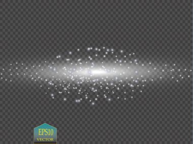 Parlama ışık efekti. Işıltılı toz bulutu. Vektör çizim. Noel