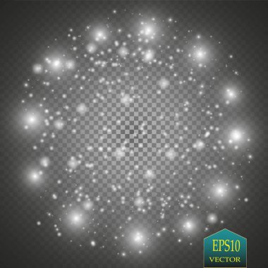 Parlama ışık efekti. Işıltılı toz bulutu. Vektör çizim. Noel