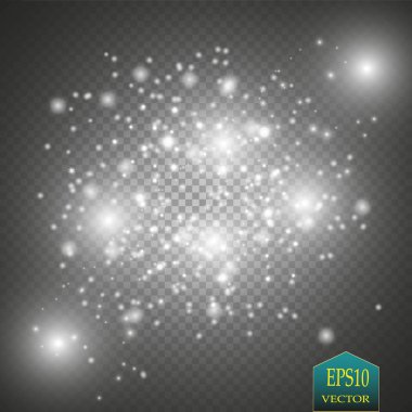 Parlama ışık efekti. Işıltılı toz bulutu. Vektör çizim. Noel