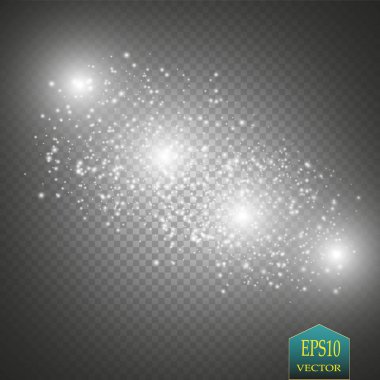 Parlama ışık efekti. Işıltılı toz bulutu. Vektör çizim. Noel