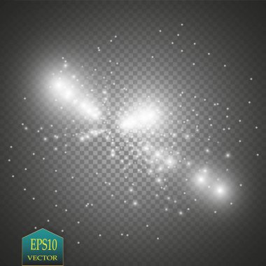 Vektör beyaz glitter dalga çizim. Beyaz yıldız tozu trail köpüklü parçacıkları üzerinde şeffaf arka plan izole.